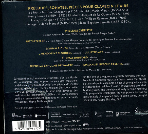 William Christie, Gwendoline Blondeel, Juliette Mey, Théotime Langlois de Swarte, Emmanuel Resche, Myriam Rignol, Thomas Dunford, Justin Taylor (8) - Bill & Friends (CD) - Velvet Music