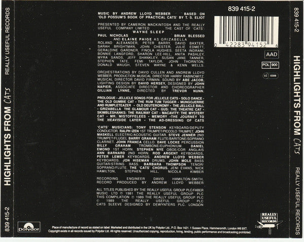 Andrew Lloyd Webber - Highlights From Cats (tweedehands CD) - Velvet Music