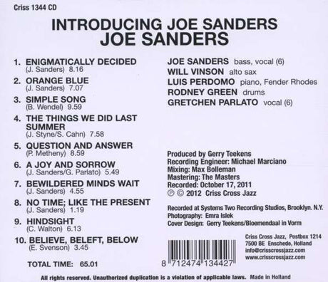 Joe Sanders (3) - Introducing Joe Sanders (second-hand CD)